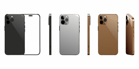 Smartphone models in black silver and gold mobile phone