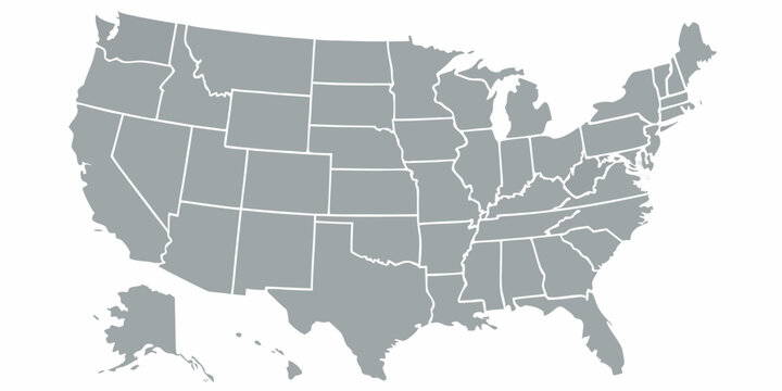 United States map with state borders and Alaska Hawaii
