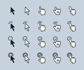 デジタルデバイスのボタンをクリックする矢印や指先のアイコンセット