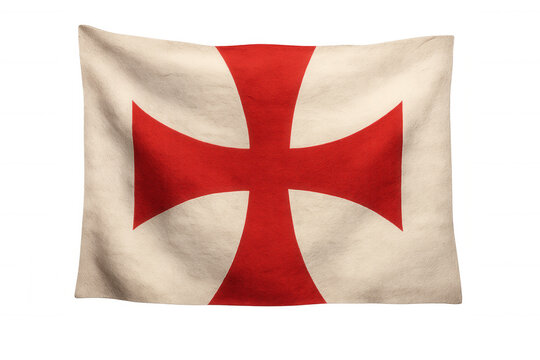 Realistic knights templar flag waving gently, isolated on transparent background, perfect for historical or religious projects