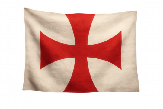 Realistic knights templar flag waving gently, isolated on transparent background, perfect for historical or religious projects
