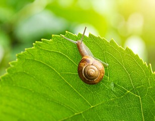 Close-up of a snail on a green leaf