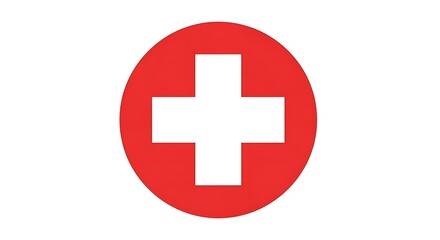 A red circle containing a white cross on a white background in a simple graphic design style