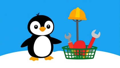 Naklejka premium Cute penguin with tools