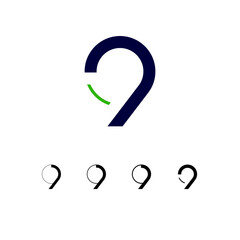 Number 9, set of four different numerals abstract design