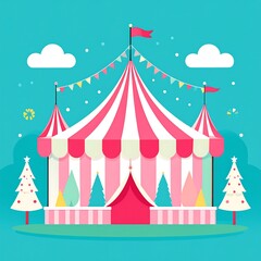Obraz premium Festive circus tent with Christmas trees