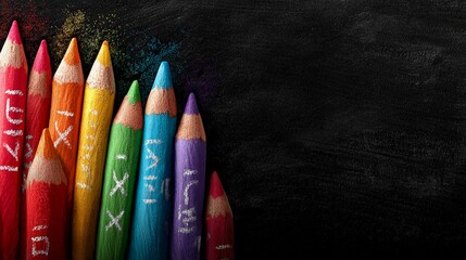 Colorful pencils with math symbols on board