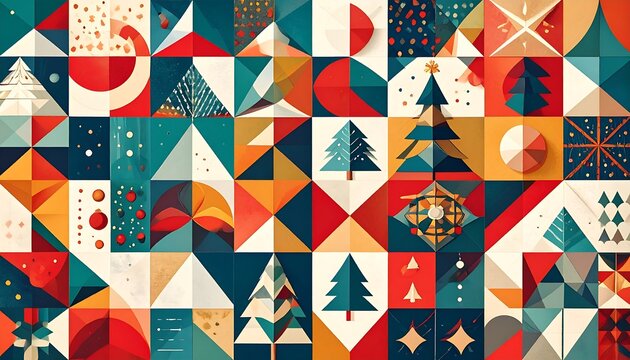 Festive geometric pattern with Christmas motifs