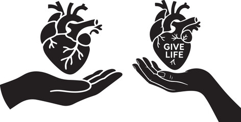 Two Hand holding two heart for exchange their life on donation of organ week