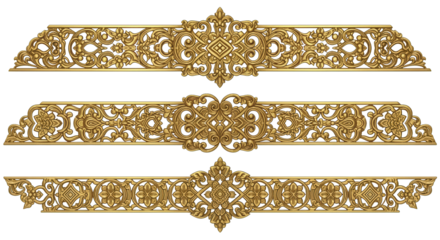 Golden symmetrical filigree divider, ornate traditional Indian decorative art with detailed scroll patterns.