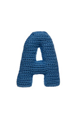Crocheted letter A on white background