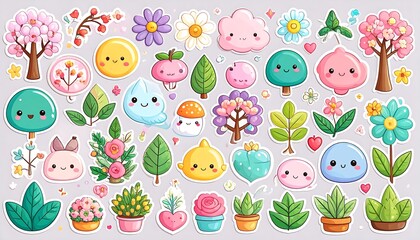 Obraz premium Collection of cute cartoon nature stickers