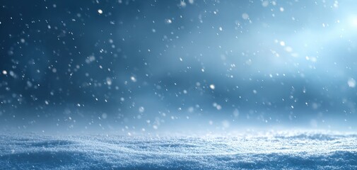 The serene winter landscape with falling snowflakes in a tranquil atmosphere.