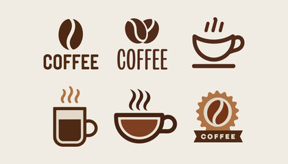 Coffee Icons Set with Cups, Mugs, and Beans – Vector Illustration for Café Branding, Menu Design, Barista, and Morning Beverage Concepts.