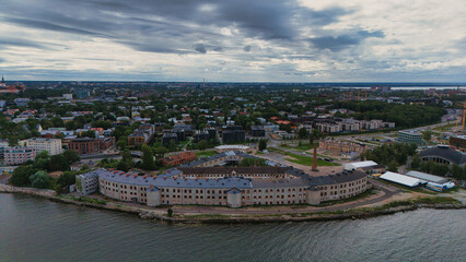 Aerial View of Historic Patarei Sea Fortress and Tallinn Cityscape, Estonia