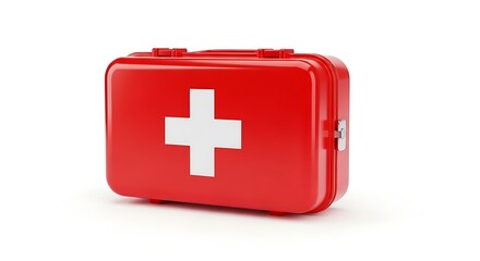 Obraz premium First aid kit red emergency medical box healthcare safety equipment supplies help aid