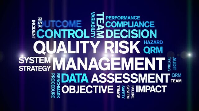 Quality Risk Management animated word cloud-text design animation tag kinetic typography seamless loop.
