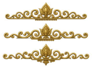 Golden decorative corner element with intricate filigree and floral patterns, traditional ornate Indian art.