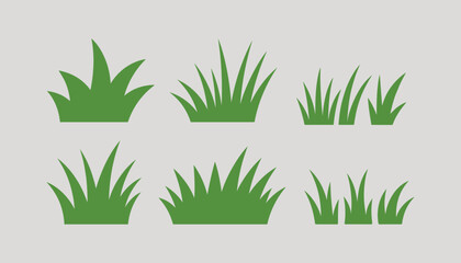 Green Grass Vector Set – Flat Lawn Icons and Nature Elements for Garden, Landscape Design, Ecology, Spring, and Outdoor Decoration.