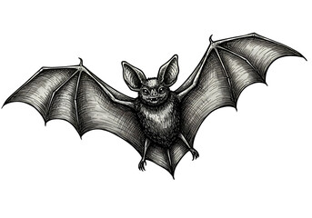 Detailed Monochrome Bat Illustration Night Creature Winged Mammal isolated on transparent background