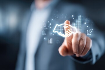 Digital handshake signifying business partnership and growth