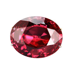 Ruby red oval gemstone with fiery brilliance detailed facets on transparent background