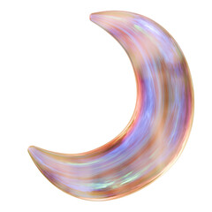 Elegant 3D Crescent Moon Render with Iridescent Surface