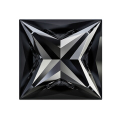 Square princess-cut black diamond sleek matte gloss on transparent background