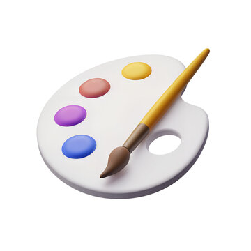 3d rendered illustration of a paint palette with brush isolated on transparent background