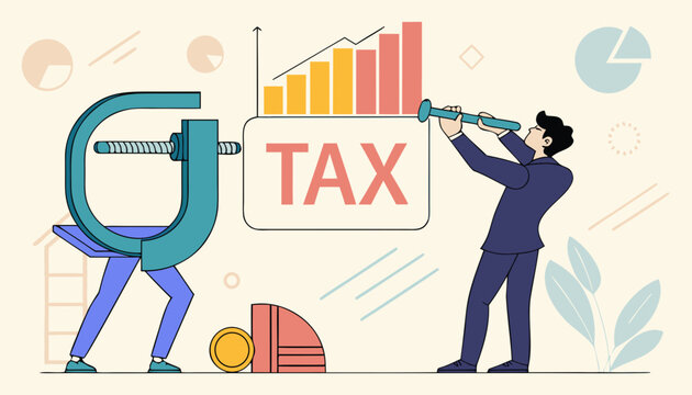 Tax payment reduction, government policy, income tax optimization and wealth management concept, professional wealth manager businessman using clamping to squeeze the word tax metaphor of reduction.