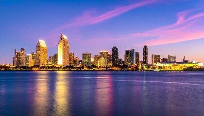 Obraz premium Cityscape Twilight Skyline Reflection Harbor