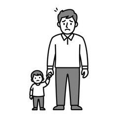 Father and Son: A simple illustration of a father and son, hand in hand, possibly in a moment of tenderness or concern, the grayscale aesthetic adds a touch of simplicity and emotional depth.