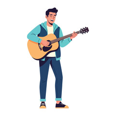 Melodic Serenade: A joyful musician serenades with a classic acoustic guitar, sharing a moment of harmony and artistic passion.