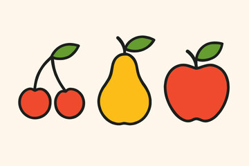 Simple Cherry, Pear, and Apple Vector Illustration