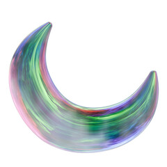 Elegant 3D Crescent Moon Render with Iridescent Surface