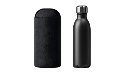 Black Water Bottle with Carrying Case, isolated on transparent background