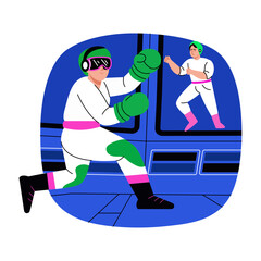 A flat style illustration representing virtual boxing
