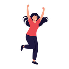Joyful Celebration: A dynamic illustration captures the spirit of exultation as a woman leaps with unbound joy, her arms raised in an expression of pure happiness. 