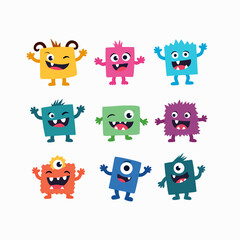 Colorful fluffy balls with faces illustration