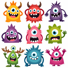 Doodle monsters. Hand drawn minimalistic funny mascots with cheerful face emotions, little monsters for kids illustrations. Vector isolated set
