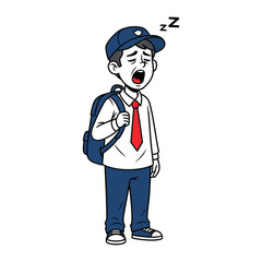 Tired Schoolboy: A tired schoolboy, laden with a backpack, yawns as he struggles to stay awake after a long day, capturing the relatable weariness of school.