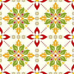 
Floral tile pattern seamless vector background with decorative flowers, vintage tile pattern ornamental design, classic tile pattern repeat for wallpaper and textile applications
