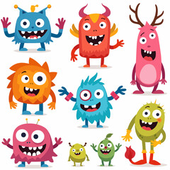 Cute crayon monster set, doodle spooky kids creature, colorful hand drawn pencil illustration. Monster drawing for kids or children notes or cover design