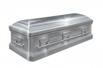 Silver coffin gleaming against translucent backdrop, representing mortality and mourning