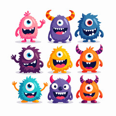 Cute cartoon monsters set collection doodle kawaii illustration mutant stickers 