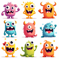Monster set. Cute cartoon scary character. Baby collection. White background Isolated. Happy Halloween card. Flat design. Vector illustration.
