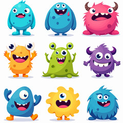Big set of cartoon monsters. Cute monsters. Kids funny character design for posters, cards., magazins. Vector illustration

