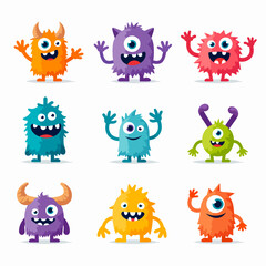 Funny cartoon animal characters set with cute monster style faces