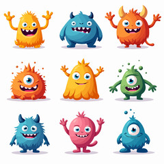 Funny cartoon monster collection with cute animals and playful characters
