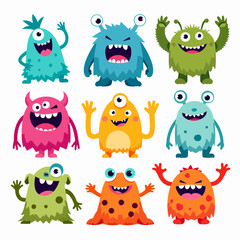 Funny cartoon monster collection with cute animals and playful characters